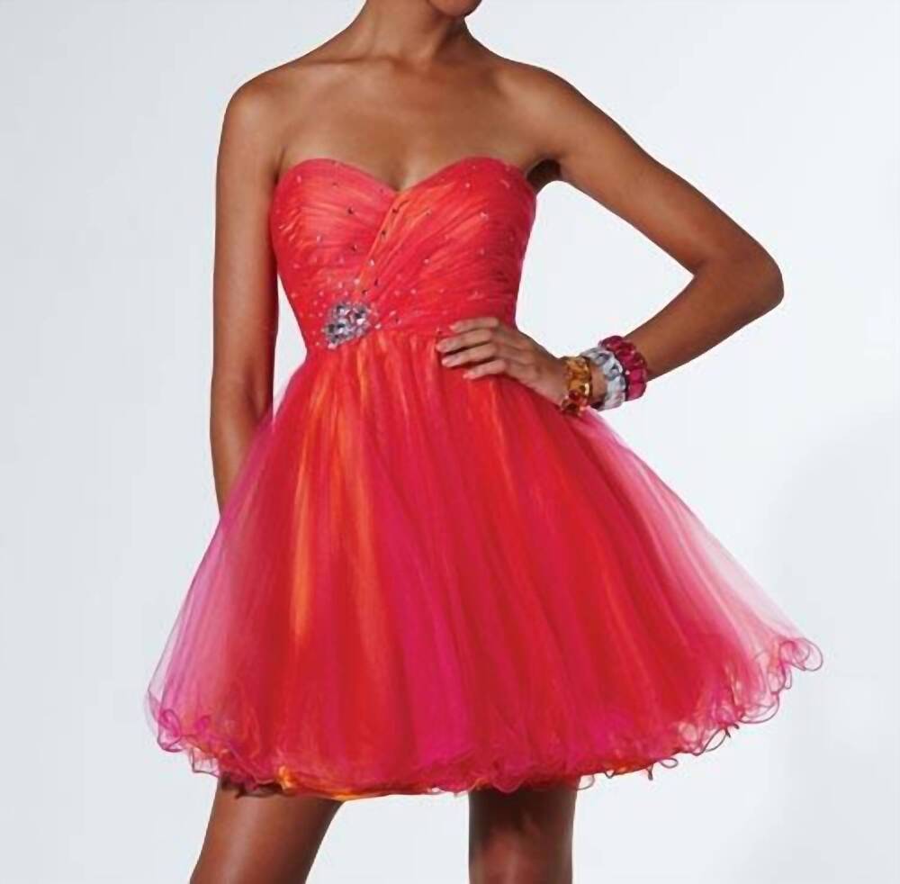 NEW HOUSE OF WU sweetheart bodice mini dress in yellow/hot pink